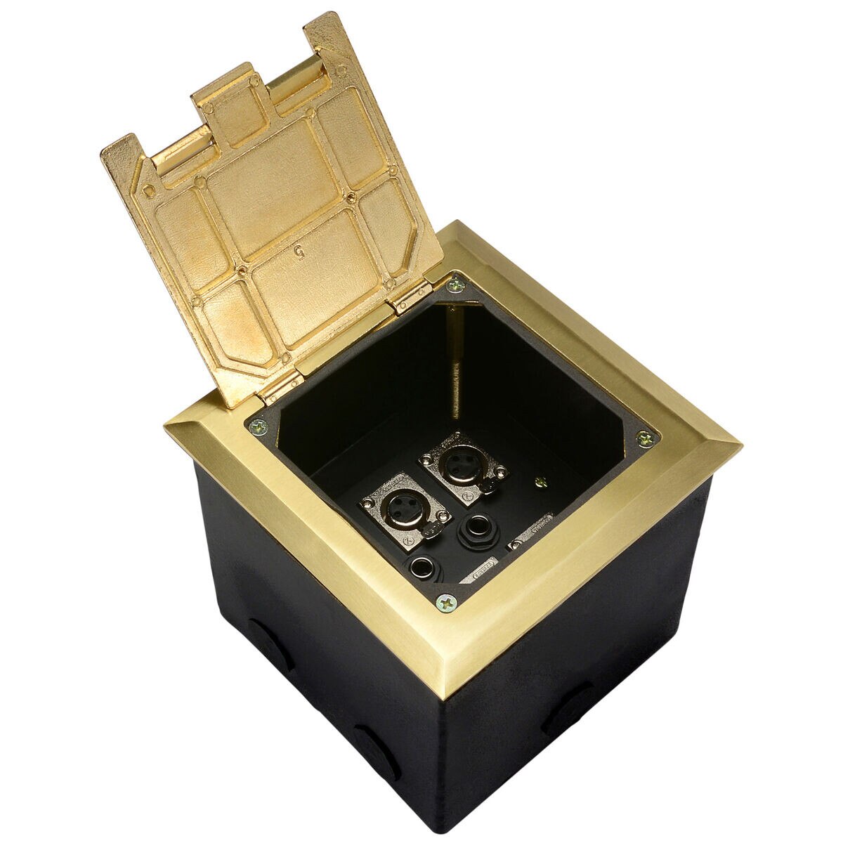 Parts Express Deep Floor Box with 6 XLR Brass 6" x 6"